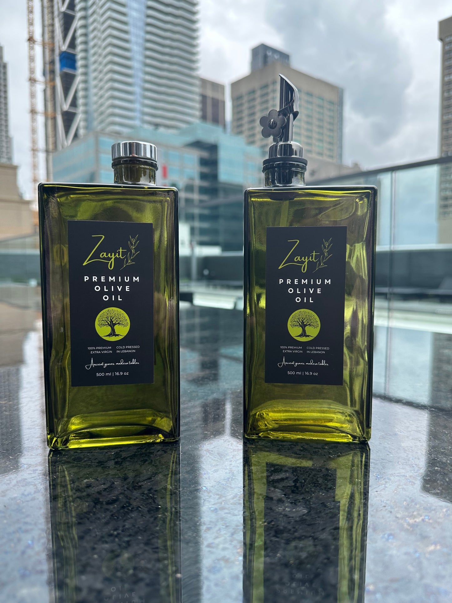 Extra Virgin Olive Oil made from the first cold pressed olives.