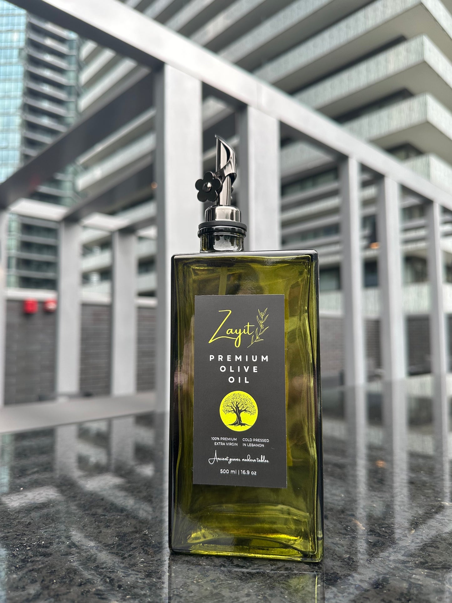 Extra Virgin Olive Oil made from the first cold pressed olives.