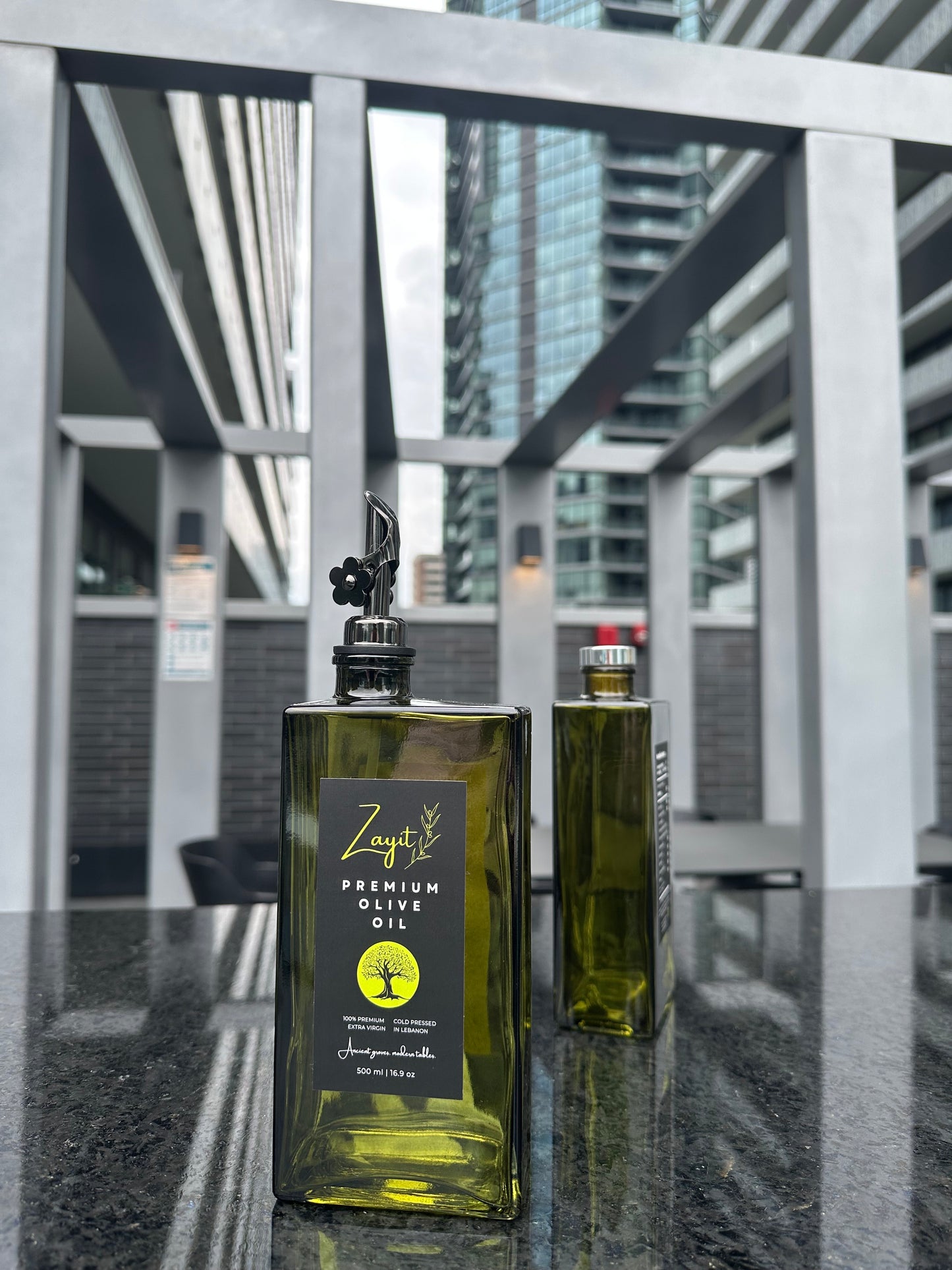 Extra Virgin Olive Oil made from the first cold pressed olives.