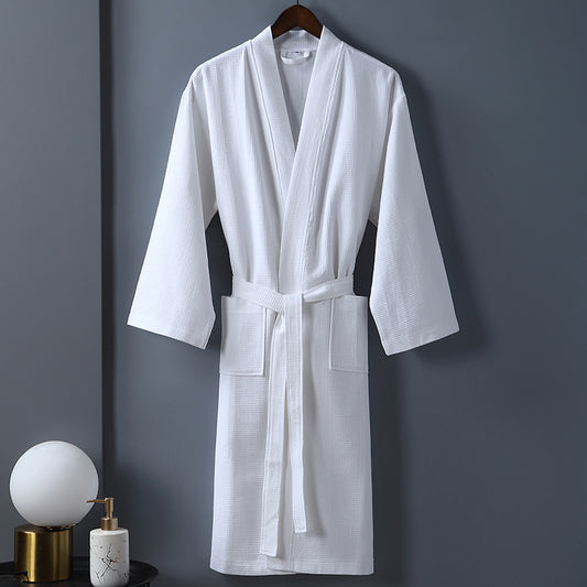 100% Turkish Cotton White Waffle Kimono Unisex Spa Robe